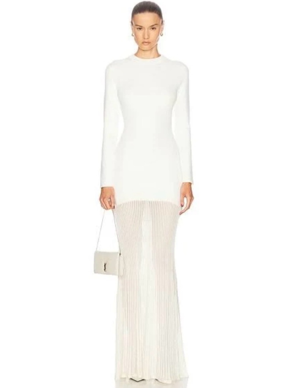 SER.O.YA Cream Maxi Dress Sheer Pleated Silk Blend Skirt - Size Medium